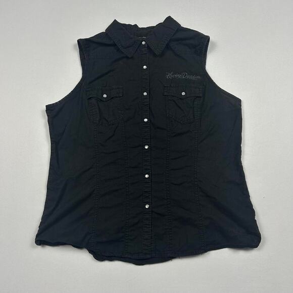 Y2K Harley Davidson Sleeveless Button Up - Picture 1 of 7